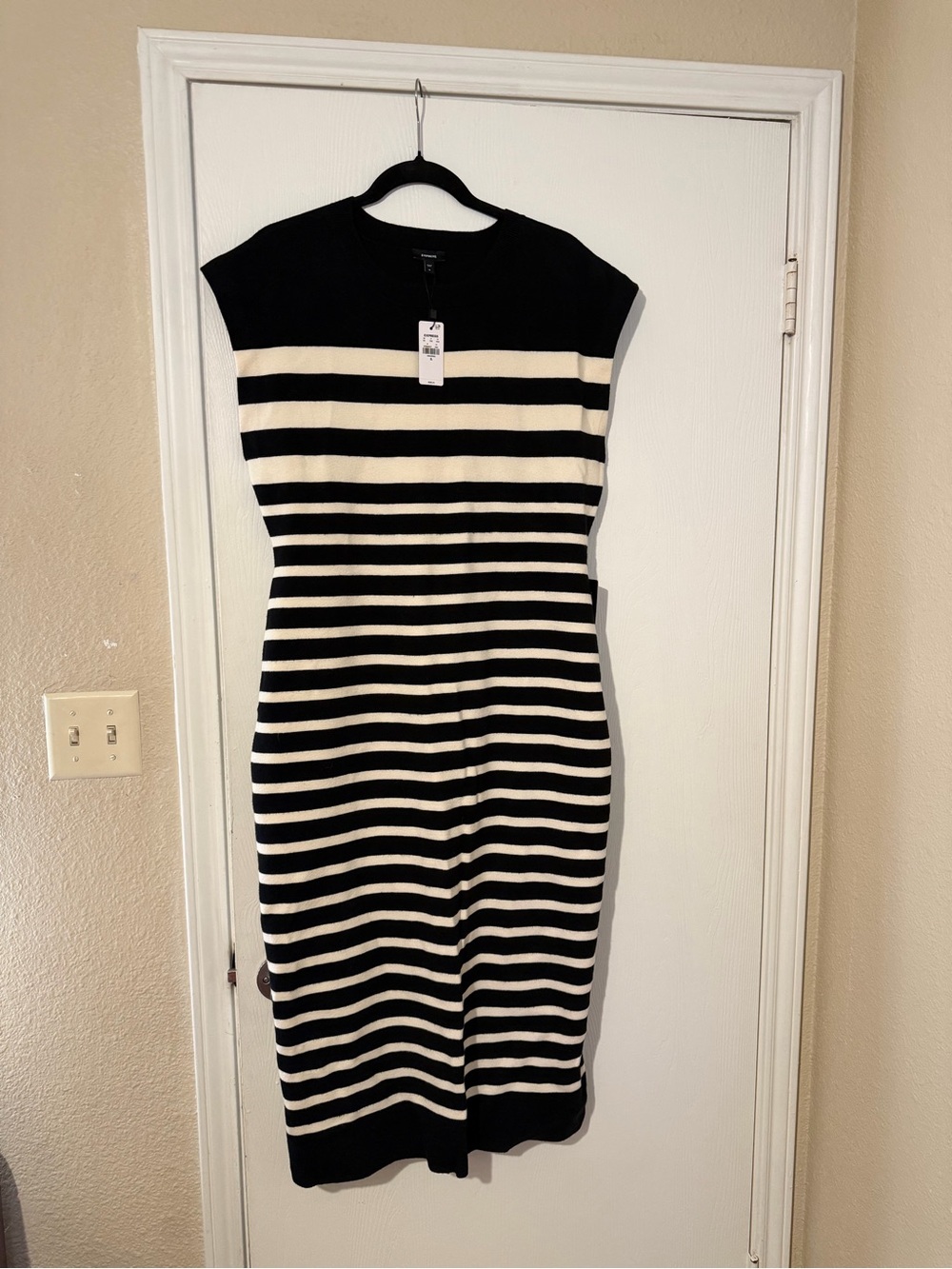 Black & Cream Striped Knit Dress - Classic Sleeveless Midi